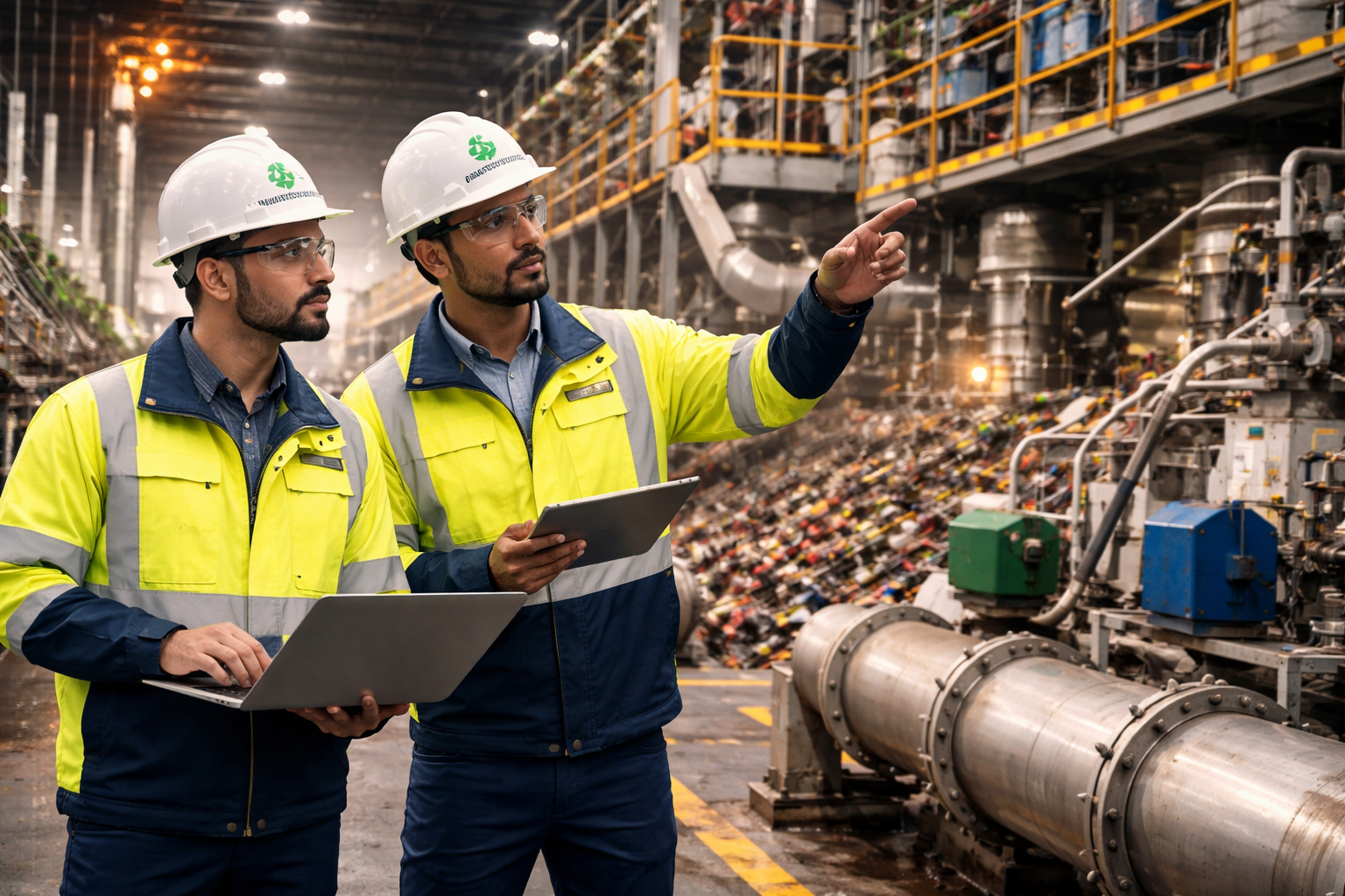 engineers inspecting waste to energy plant